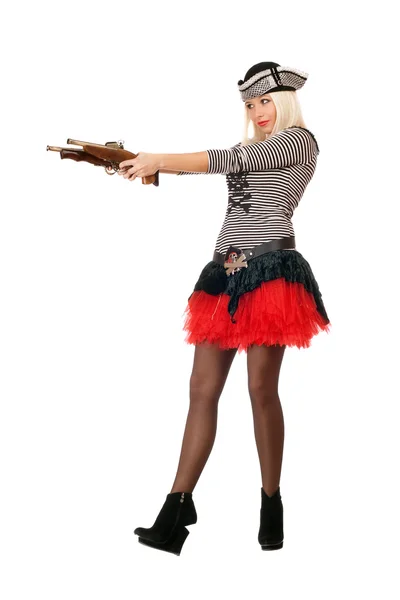 Удивительная молодая блондинка с оружием — стоковое фото