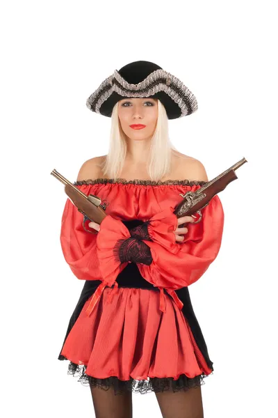 Nice young blonde with guns — Stock Photo, Image