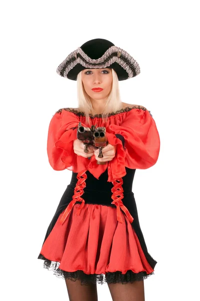 Ελκυστική ξανθιά νεαρή με όπλα — Φωτογραφία Αρχείου