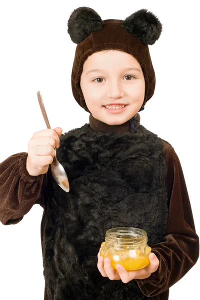 Anak berpakaian seperti beruang — Stok Foto