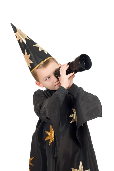 Boy dressed as astrologer. Isolated — Stock Photo, Image