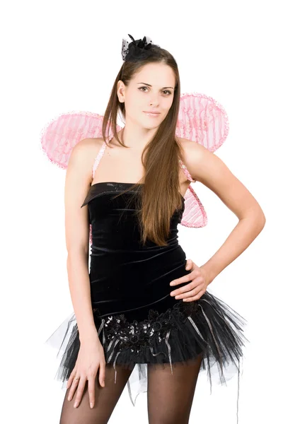 Jonge vrouw met roze vleugels — Stockfoto