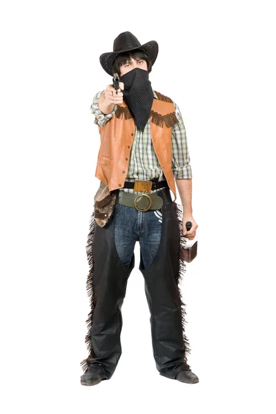 Cowboy with a gun and bottle — Stock Photo, Image