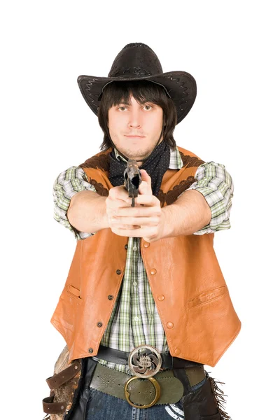 带一把在手中的枪的牛仔 — 图库照片