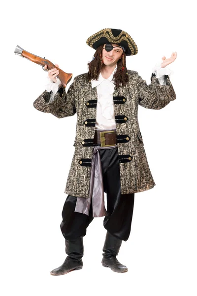 Expressive pirate with a pistol Stock Image