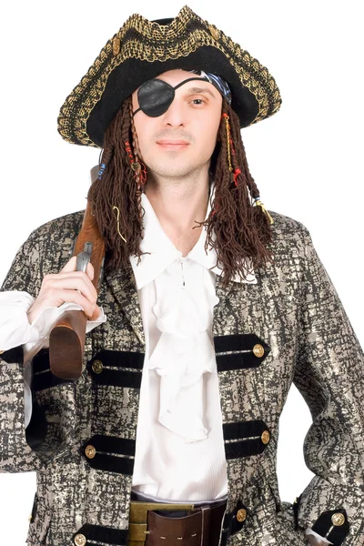 Man dressed as pirate. Isolated Stock Image