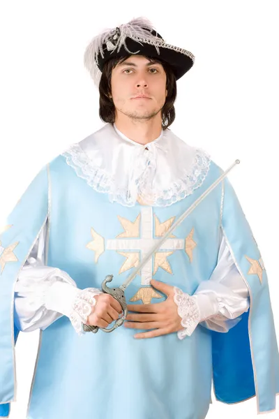 Man with a sword dressed as musketeer — Stock Photo, Image