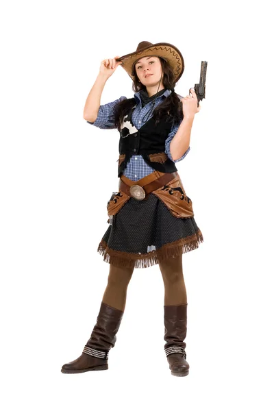 Młody cowgirl z pistoletu — Zdjęcie stockowe