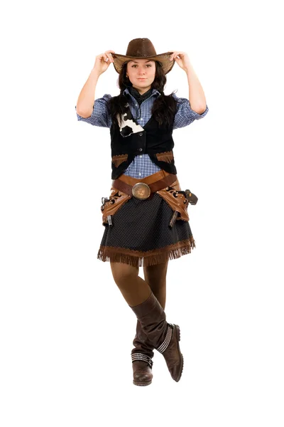 Woman dressed as a cowboy — Stock Photo, Image