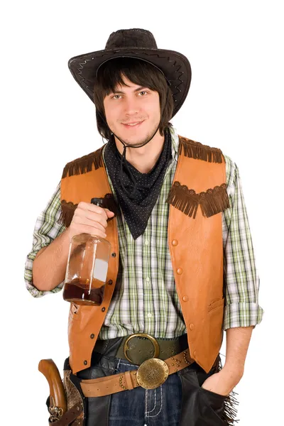 Fiatal cowboy egy üveg — Stock Fotó