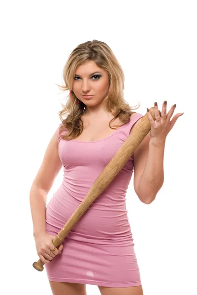 Portrait of pretty young woman with a bat — Stock Photo, Image