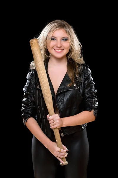 Cheerful young blonde with a bat — Stock Photo, Image