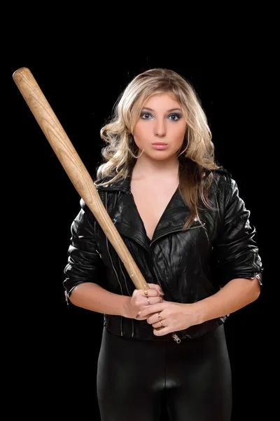 Upset girl with a bat in their hands — Stock Photo, Image