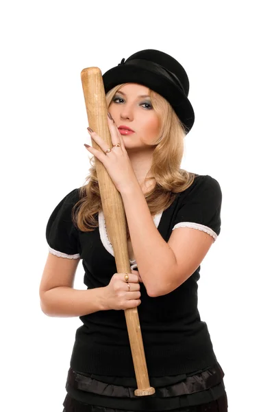 Portrait of attractive lady with a bat — Stock Photo, Image