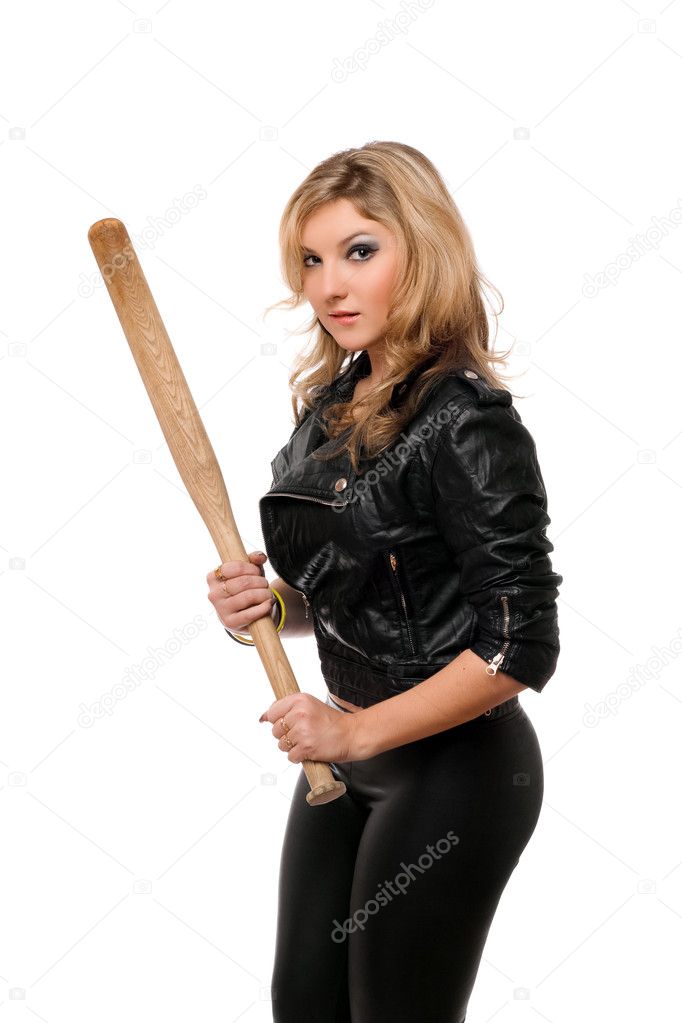 Portrait of beautiful girl with a bat