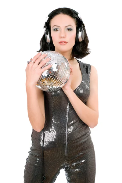 Portrait of woman with a mirror ball — Stock Photo, Image