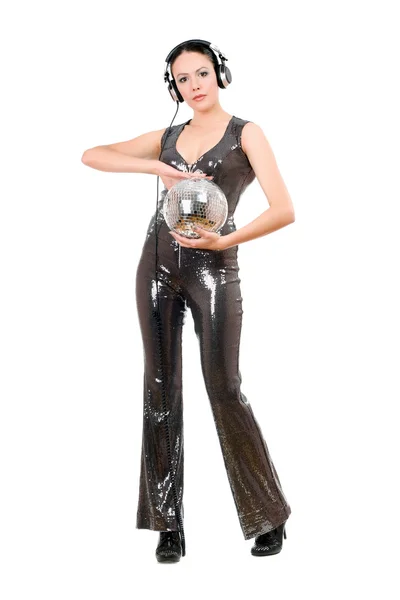 Beautiful brunette with a mirror ball — Stock Photo, Image