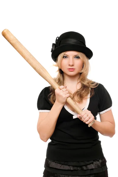Portrait of angry lady with a bat — Stock Photo, Image