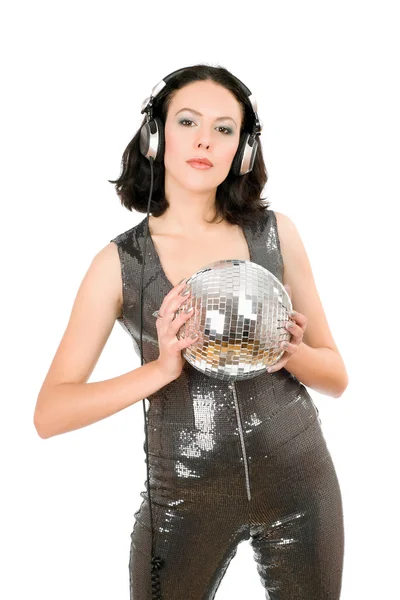 Portrait of young woman with a mirror ball — Stock Photo, Image