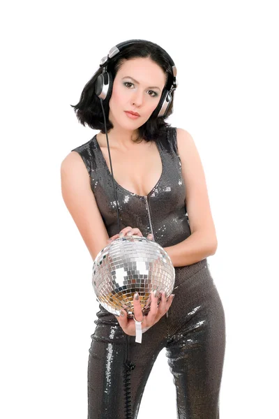 Portrait of sexy young woman with a mirror ball — Stock Photo, Image