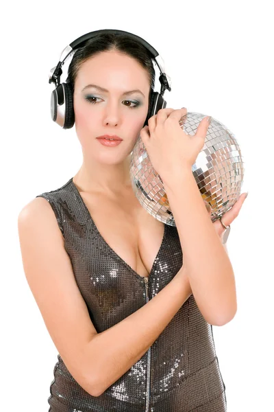 Portrait of woman with a mirror ball — Stock Photo, Image