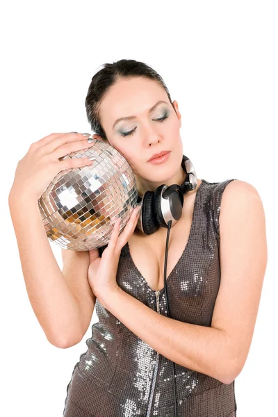 Portrait of woman with a mirror ball — Stock Photo, Image