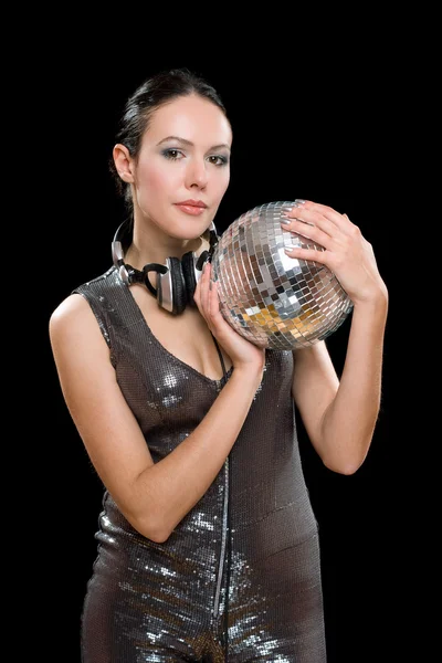 Portrait of nice woman with a mirror ball — Stock Photo, Image