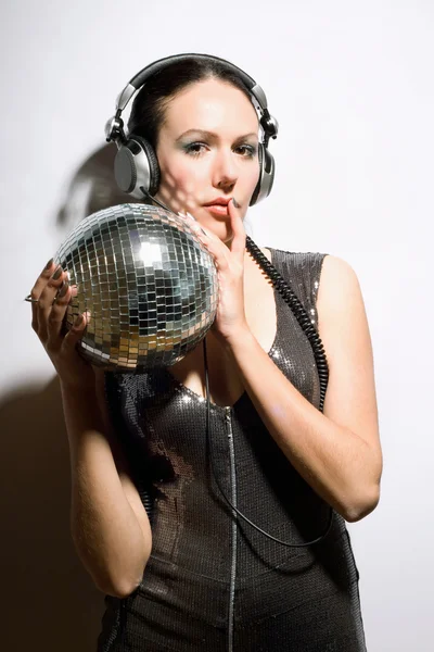 Portrait of nice brunette with a mirror ball — Stock Photo, Image