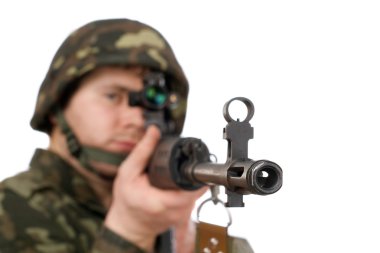 Armed soldier holding svd clipart