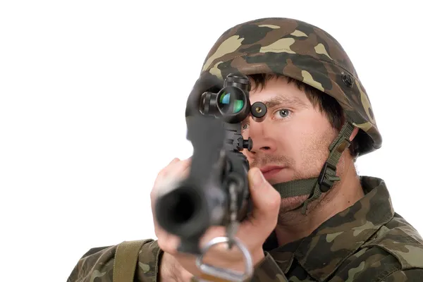 Soldier with svd. Closeup — Stock Photo, Image