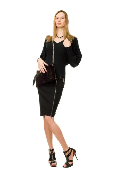 Blonde in black with the purse — Stock Photo, Image