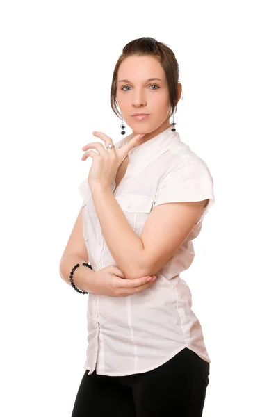 Sexy morena en blanco chemise — Foto de Stock