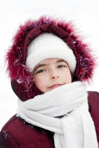 Winter portrait of the girl in the street — Stock Photo, Image