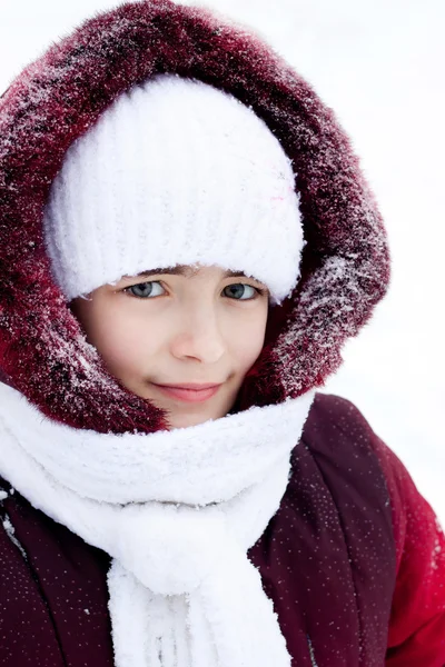 Winter portrait of the girl in the street Stock Photo