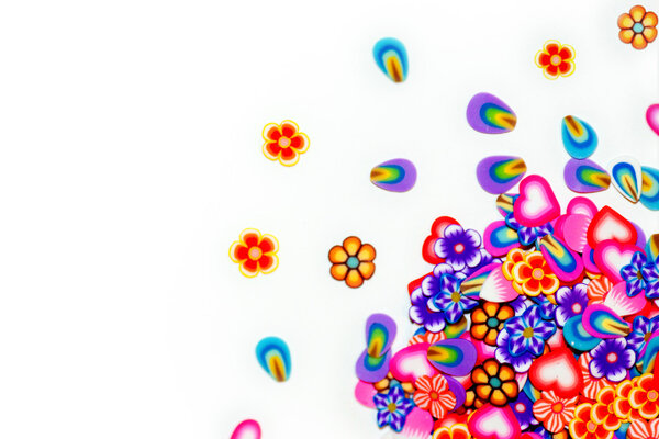 Scattering of gentle flowers, petals and hearts