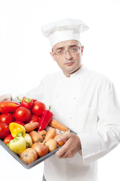 Adam sebzeli yemek — Stok fotoğraf