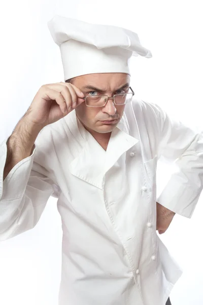 Chefe cozinheiro olhando sobre óculos — Fotografia de Stock