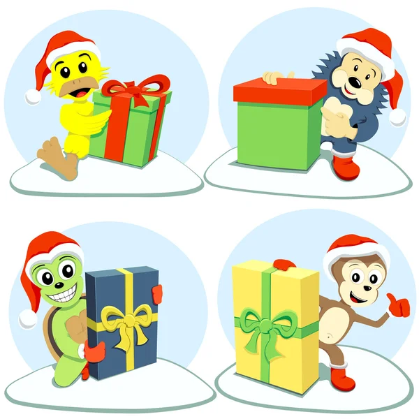 Feliz Navidad animales de dibujos animados — Vector de stock