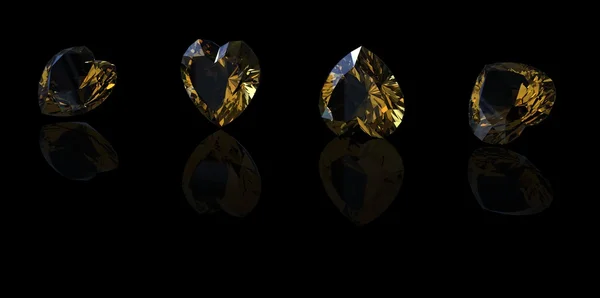 Kamień kształt serca na czarnym tle. cytryn. Żółty szafir — Zdjęcie stockowe