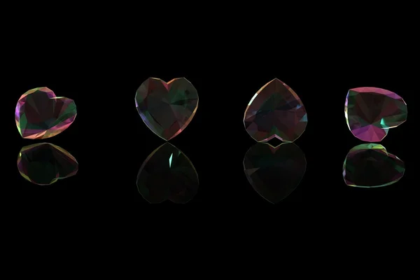 Hjärta form ädelsten på svart. Mystic rainbow topaz — Stockfoto