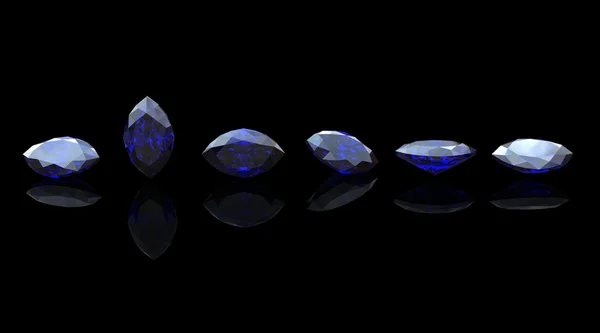 Blue gemstone of marquis shape on black. Benitoit. Sapphire. I — Stock Photo, Image