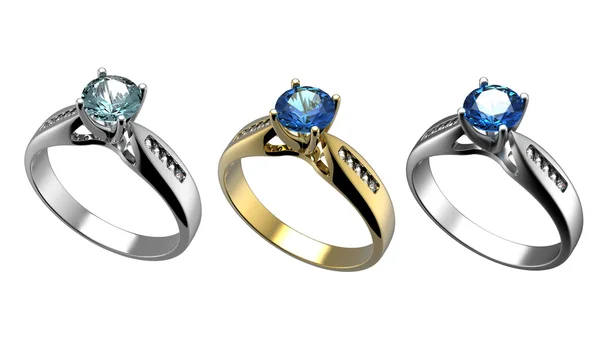 Ring met diamant geïsoleerd. Swiss blue topaz. Aquamarijn. Grandi — Stockfoto