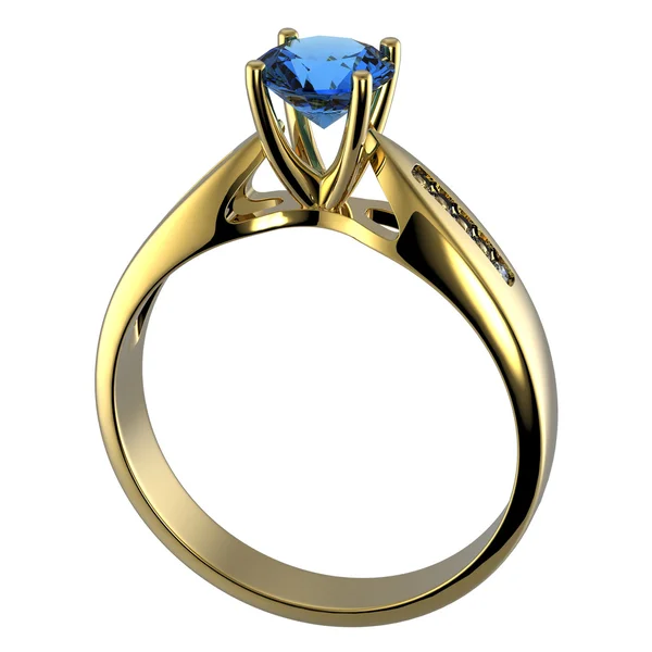 环的孤立的钻石。瑞士蓝黄玉。海蓝宝石。格兰迪 — 图库照片