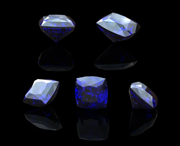 Pedra preciosa azul de forma quadrada em preto. Benitoit. Safira. Io — Fotografia de Stock