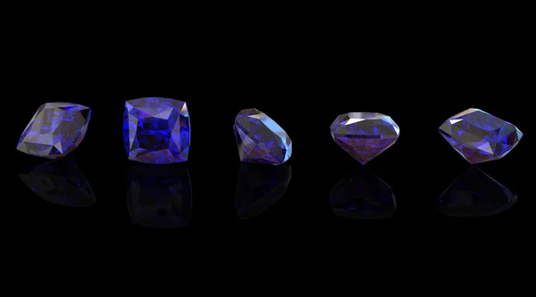 Blue gemstone of Square shape on black. Benitoit. Sapphire. Io — Stock Photo, Image