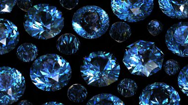 Set of round blue sapphire isolated on black backgroun clipart