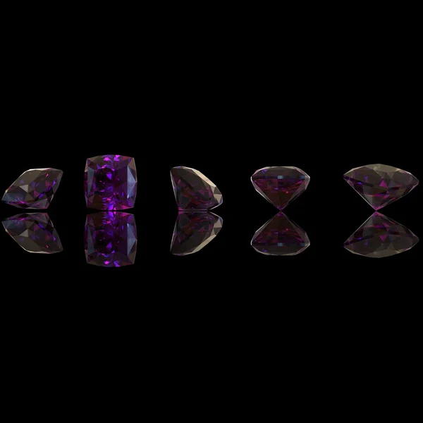 紫水晶隔离组。黑宝石 — 图库照片
