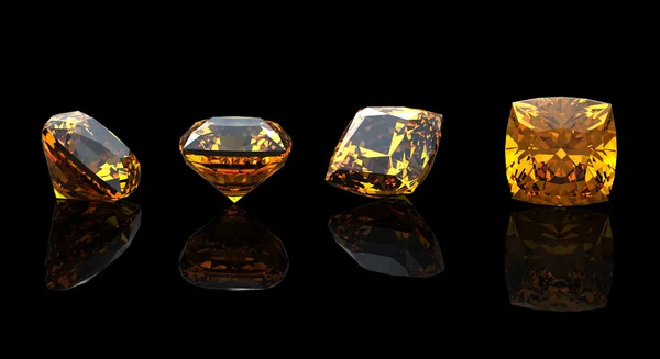 Square. Citrine. Collections of jewelry gems on black background — Stock Photo, Image