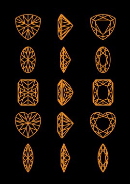 Collection shapes of diamond against black background clipart