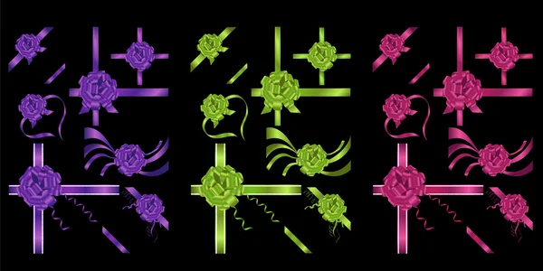 Set pita berwarna-warni dengan busur terisolasi - Stok Vektor
